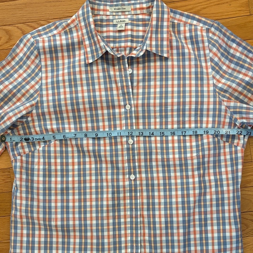 L.L. Bean Women's Blue, Orange and White Plaid Button-Down Shirt - Picture 9 of 10